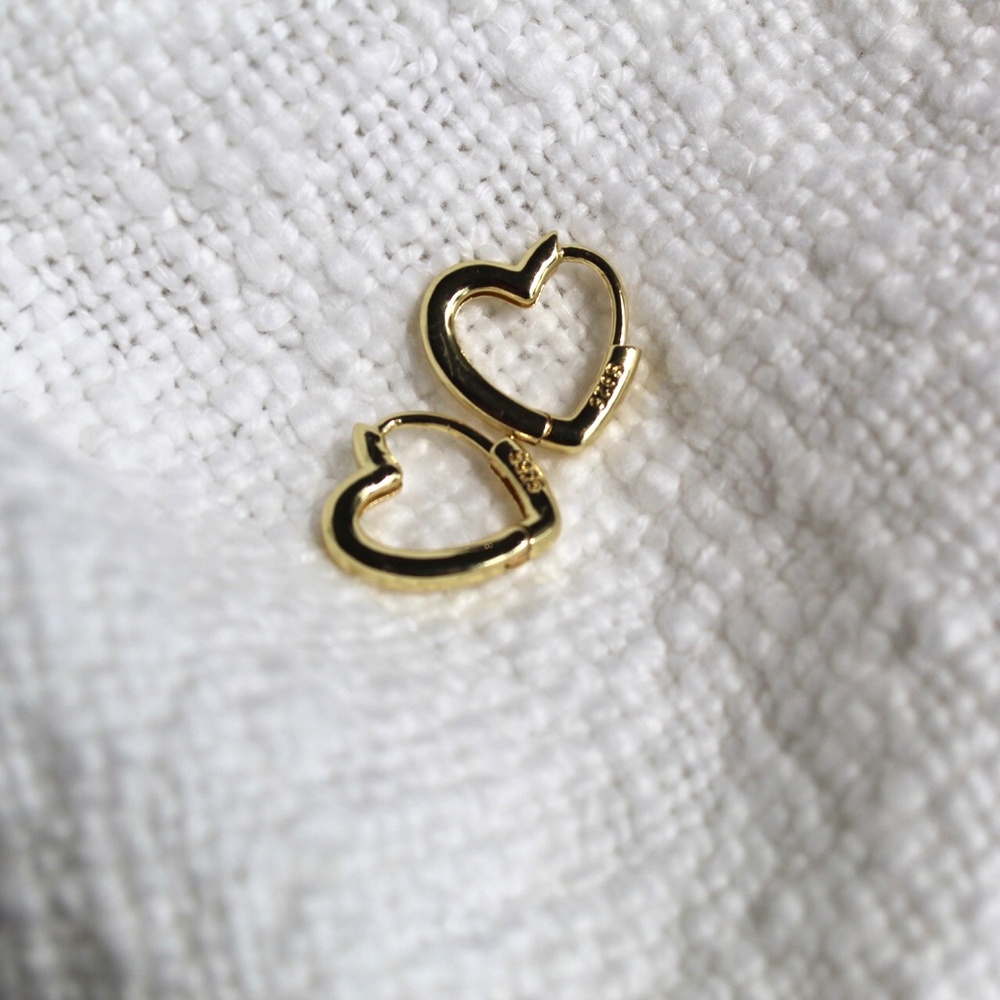 Sterling Silver Gold Heart Shaped Hoop Earrings - Picture 7 of 7